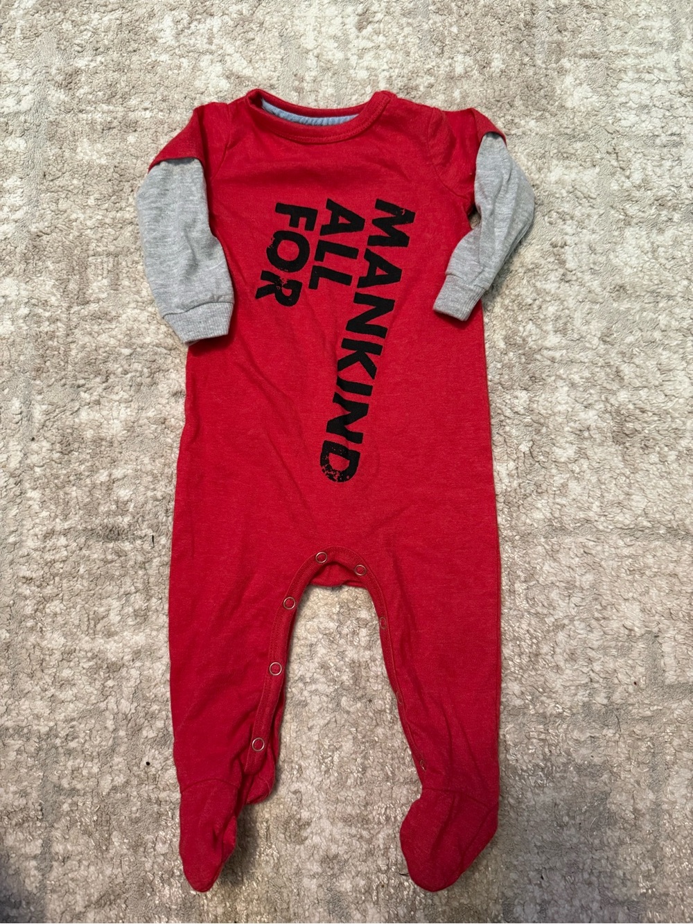 7 For All Mankind Red Footed One-Piece with Gray Sleeves and back pockets - 3/6M